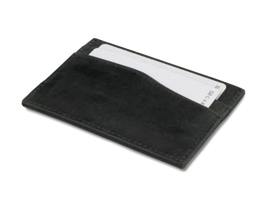 Back view of Leggera Card Holder Brushed in Brushed Black with cards inside.