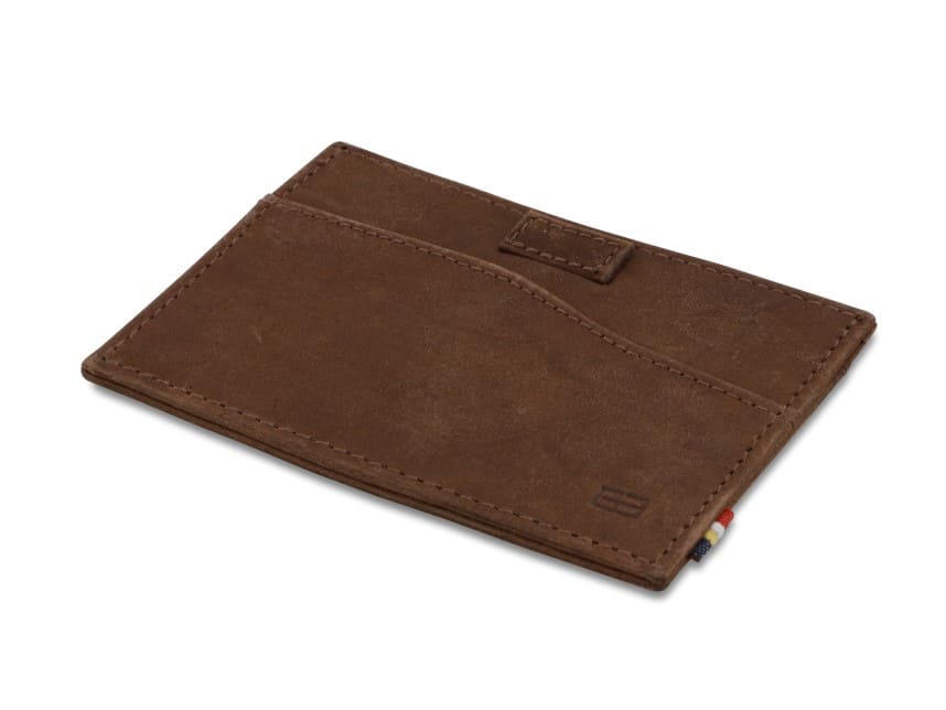Back view of Leggera Card Holder Brushed in Brushed Brown with a pull tab.