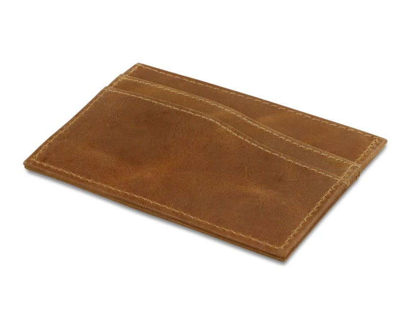 Back view of Leggera Card Holder Vintage in Sapphire Blue with cards inside.