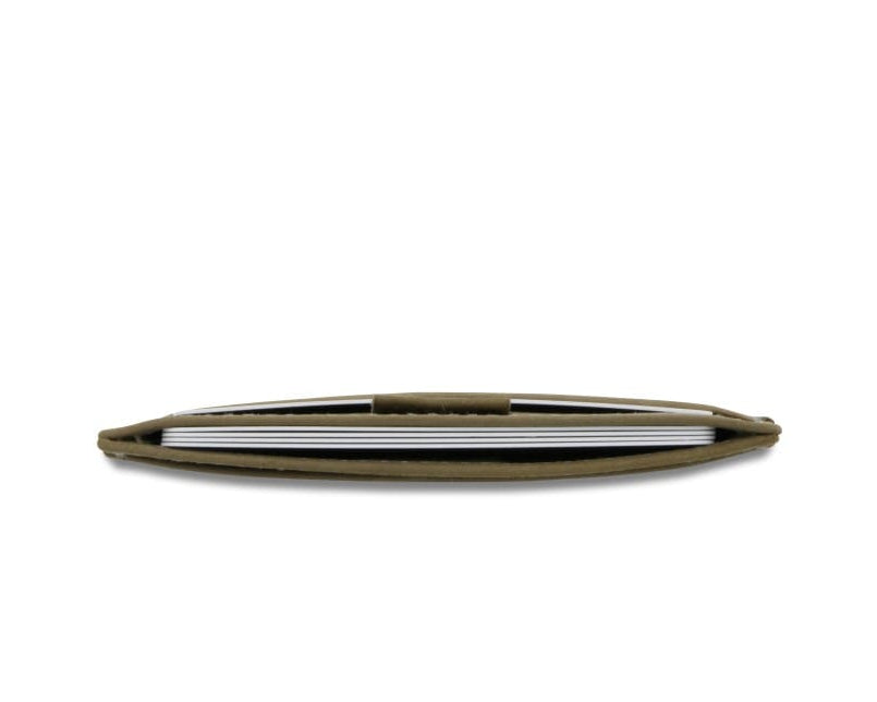 Above view of the Leggera Card Holder Vintage in Metal Grey with cards inside.