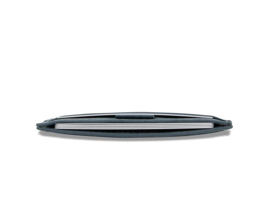 Above view of the Leggera Card Holder Vintage in Sapphire Blue with cards inside.