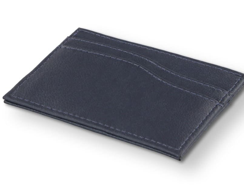 view of Leggera Card Holder Vegan in Cactus Blue with a pull tab.
