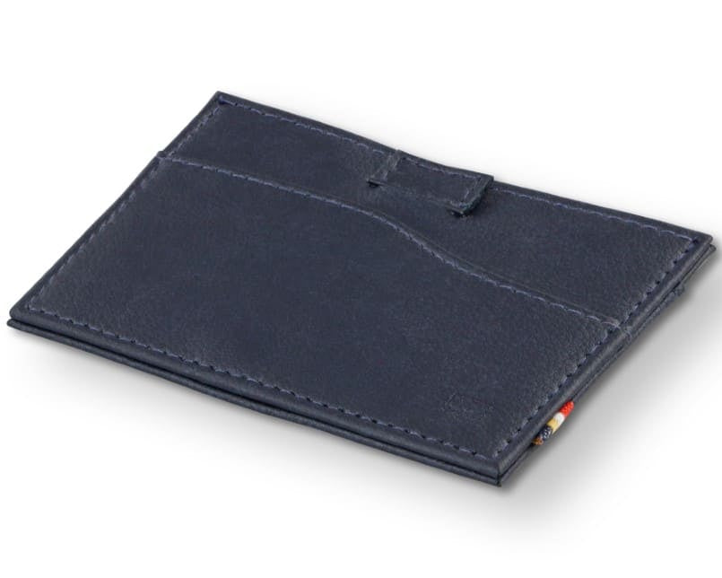 Front view of Leggera Card Holder ID Window Vegan in Cactus Blue with a pull tab.