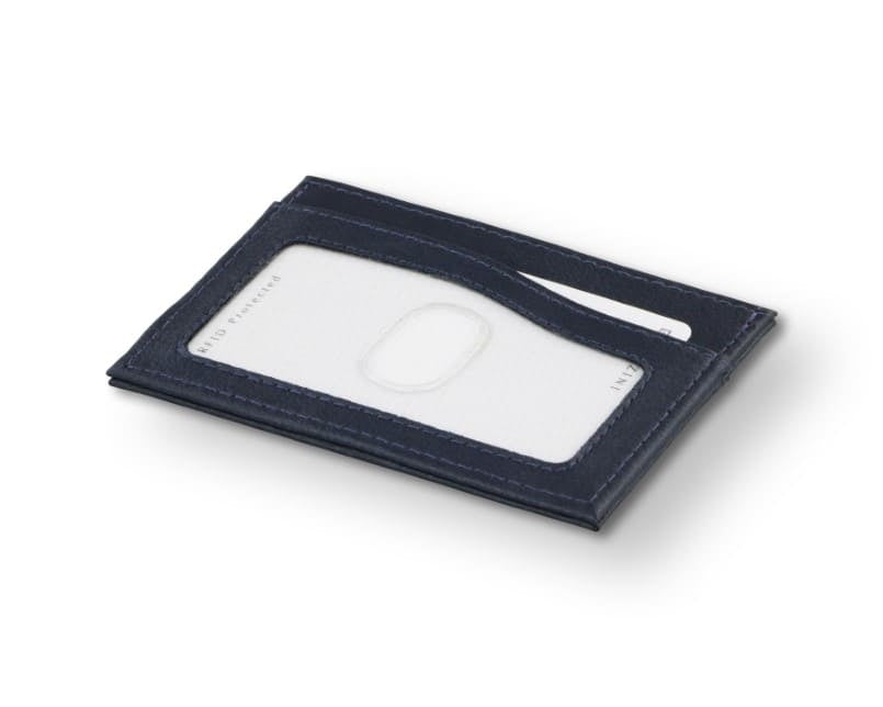 Back view of Leggera Card Holder ID Window Vegan in Cactus Blue with cards inside the ID window.