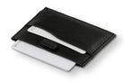 Open Leggera Card Holder ID Window Vegan in Cactus Black with cards pulling out.