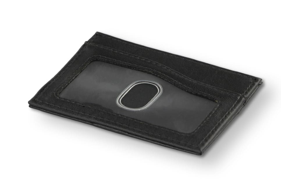 Front view of Leggera Card Holder ID Window Vegan in Cactus Black with an ID window.