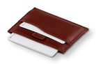 Open Leggera Card Holder ID Window Vegan in Cactus Burgundy with cards pulling out.