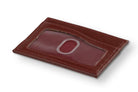 Front view of Leggera Card Holder ID Window Vegan in Cactus Burgundy with a pull tab.
