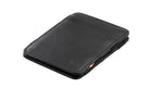 Garzini Urban Magic Wallet in black leather, showing the front side from a sideways angle.