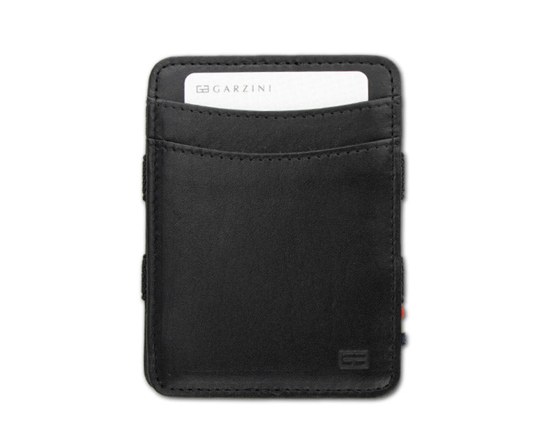 Garzini Urban Magic Wallet in black leather, showing the slim profile when closed.
