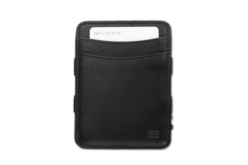 Garzini Urban Magic Wallet in black leather, showing the slim profile when closed.