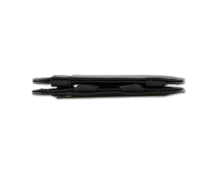 Side view of the Garzini Urban Magic Wallet in black leather, demonstrating its slim and minimalistic design.