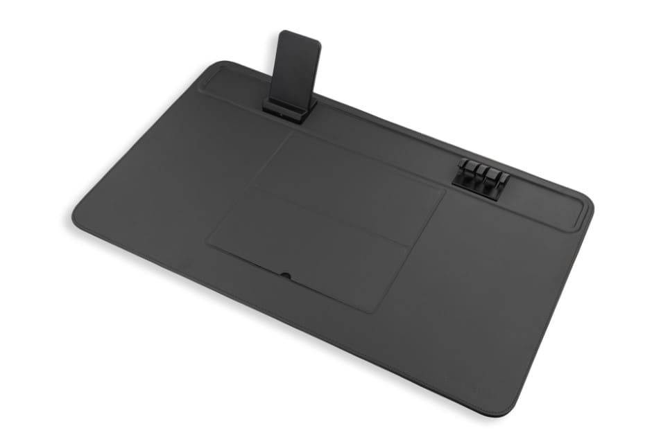 full view of the black desk mat