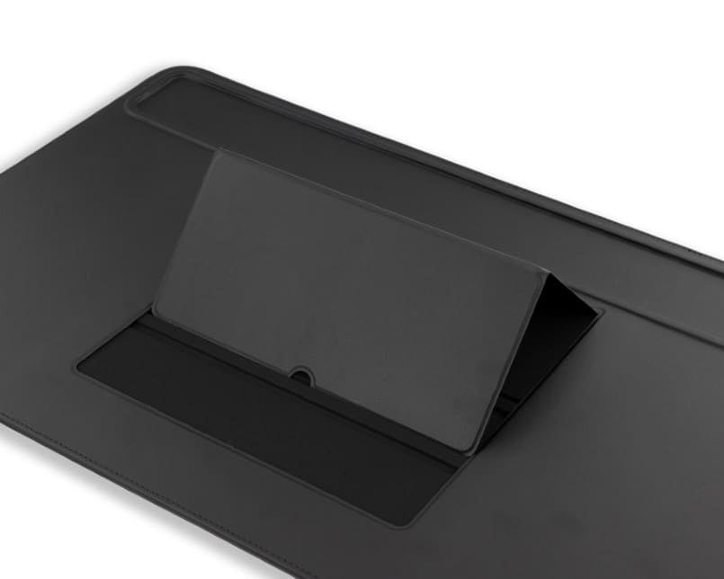 adjustable device holder on desk mat