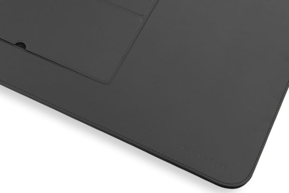 close up of the black desk mat