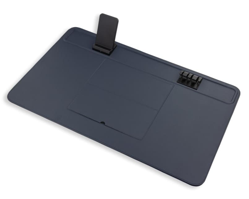 Full view of the blue desk mat
