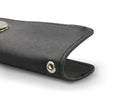 Close up view of the bottom side in Brushed Black with a key holder hole for a key holder ring.