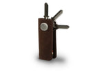 Side view of Lusso Vintage Key Holder in Brushed Brown with with a key holder ring and 3 keys.