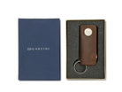 Front view of the Lusso Vintage Key Holder in Brushed Brown in the box with the brand name Garzini.