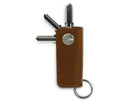 Back view of Lusso Vintage Key Holder in Brushed Cognac with with a key holder ring and 3 keys.