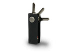 Side view of Lusso Key Holder in Carbon Black with with a key holder ring and 3 keys. 