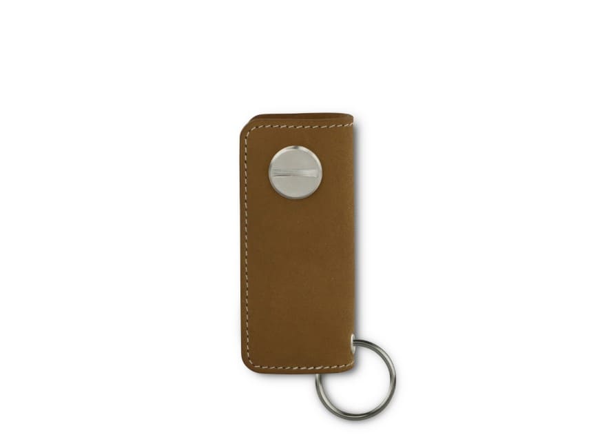 Back view of Lusso Key Holder in Camel Brown with with a key holder ring.