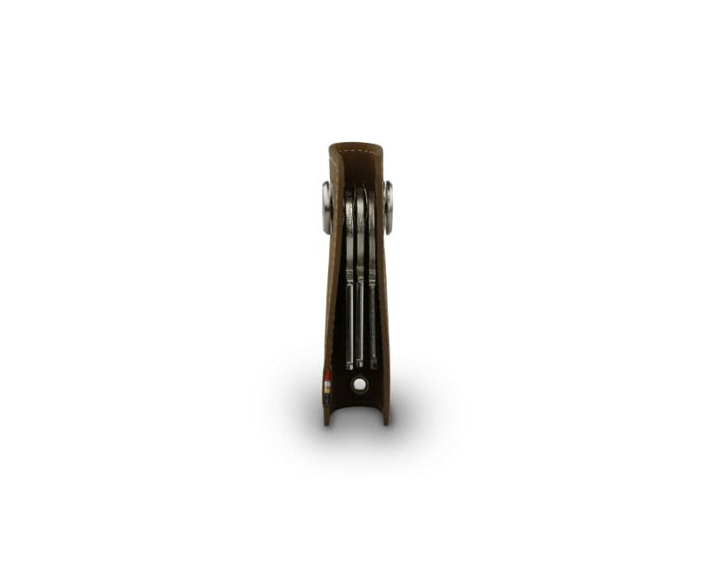 side view of the lusso key holder in camel brown