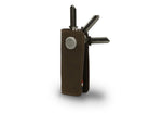 Side view of Lusso Key Holder in Java Brown with with a key holder ring and 3 keys.