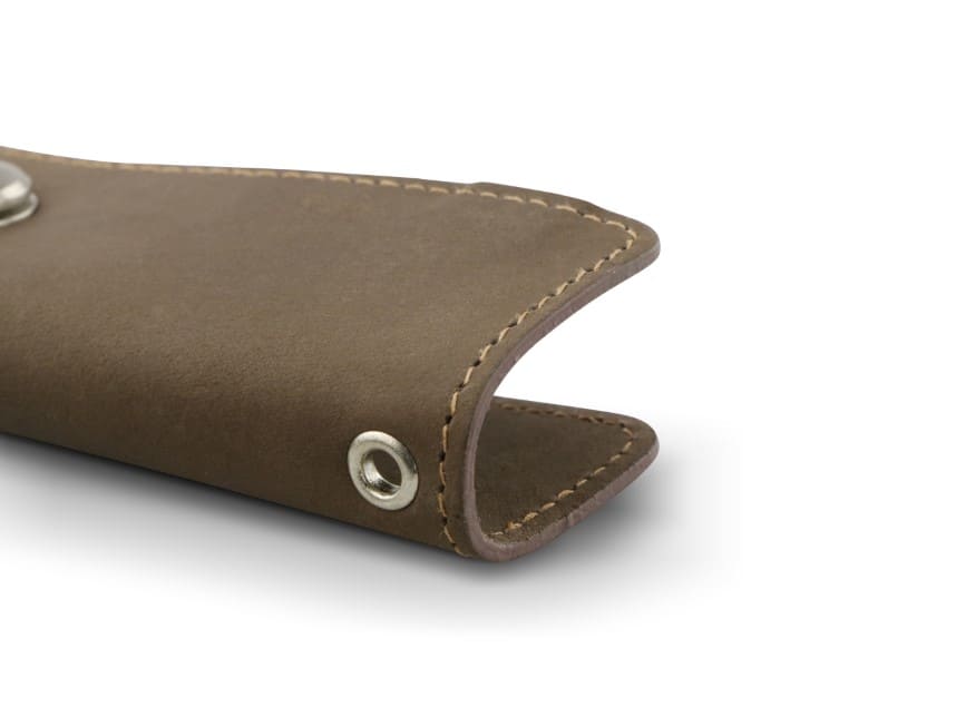 Close up view of the bottom side in Java Brown with a key holder hole for a key holder ring.