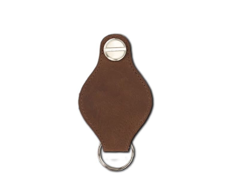 Back view of Lusso AirTag Key Holder in Brushed Brown with a key holder ring.
