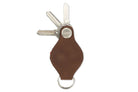 Back view of Lusso AirTag Key Holder in Brushed Brown with a key holder ring and 3 keys.