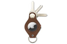 Front view of Lusso AirTag Key Holder in Brushed Brown with a key holder ring and 3 keys.