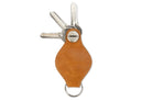 Back view of Lusso AirTag Key Holder in Brushed Cognac with a key holder ring and 3 keys.