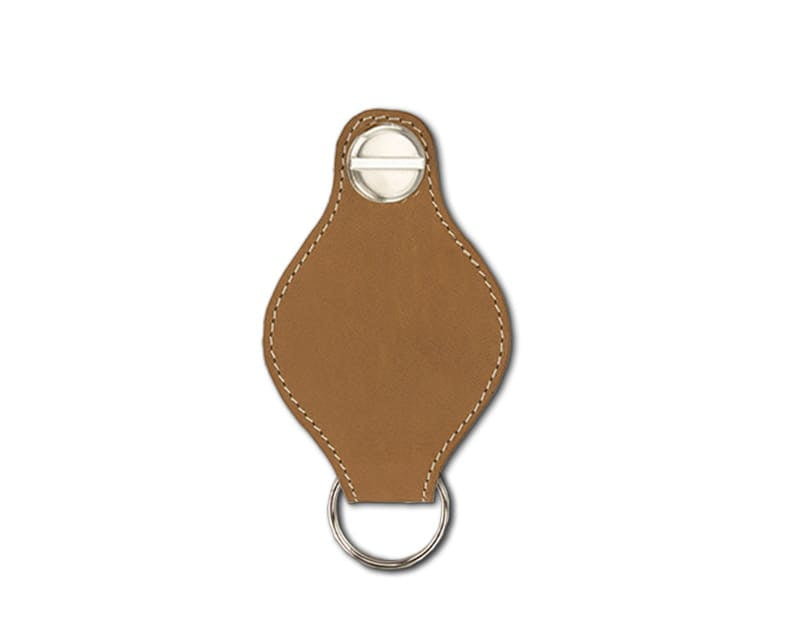 Back view of Lusso AirTag Key Holder in Camel Brown with a key holder ring.