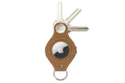Front view of Lusso AirTag Key Holder in Camel Brown with a key holder ring and 3 keys.