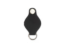 Back view of Lusso AirTag Key Holder in Carbon Black with a key holder ring.