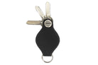 Back view of Lusso AirTag Key Holder in Carbon Black with a key holder ring and 3 keys.