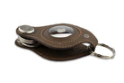 Side view of Lusso AirTag Key Holder in Java Brown with a key holder ring.