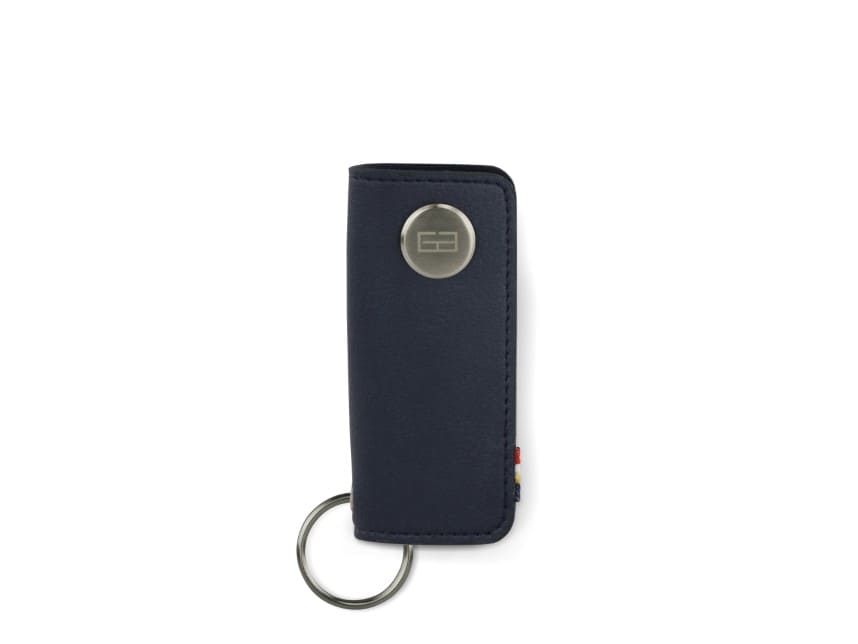 Front view of Lusso Key Holder Vegan in Cactus Blue with with a key holder ring.