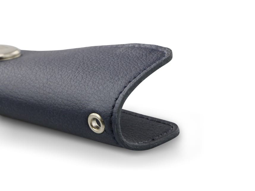 Close up view of the bottom side in Cactus Blue with a key holder hole for a key holder ring.