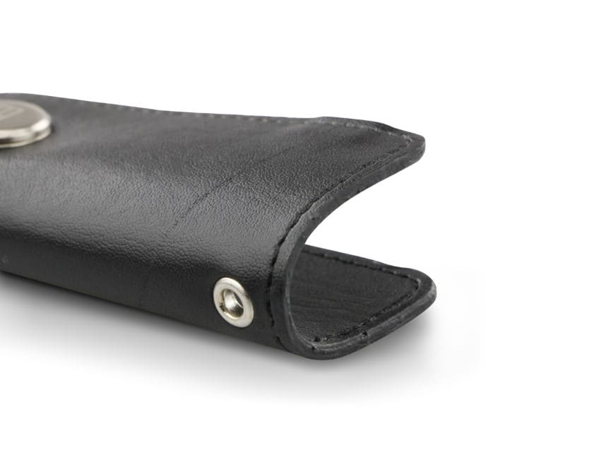 Close up view of the bottom side in Cactus Black with a key holder hole for a key holder ring.