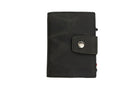 Closed Front Garzini Metal Wallet in brushed black leather with push button, minimalist design