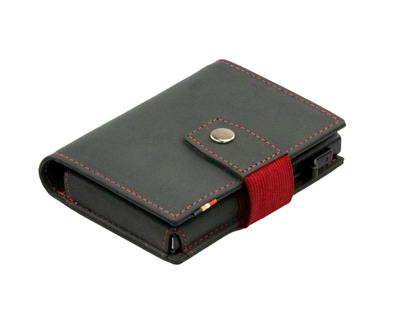 Garzini Metal Wallet in Carbon Red, displayed at an angle showing the front and side