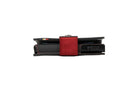 Side view of slim Garzini Metal Wallet in carbon red leather