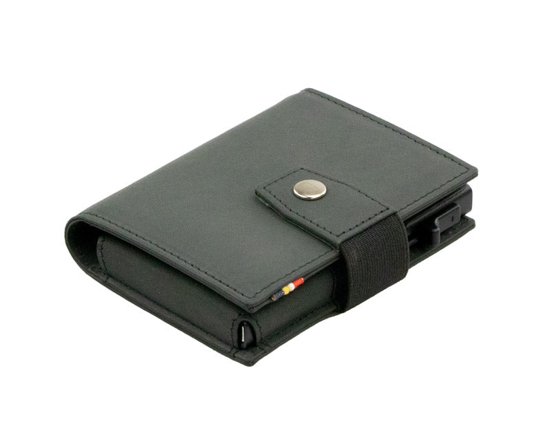 Garzini Metal Wallet in Carbon Black, displayed at an angle showing the front and side