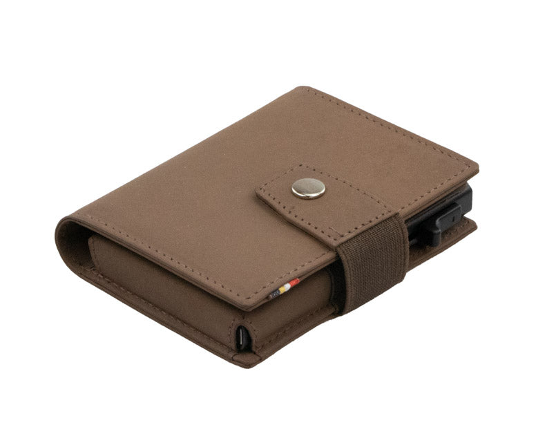 Garzini Metal Wallet in Java Brown, displayed at an angle showing the front and side