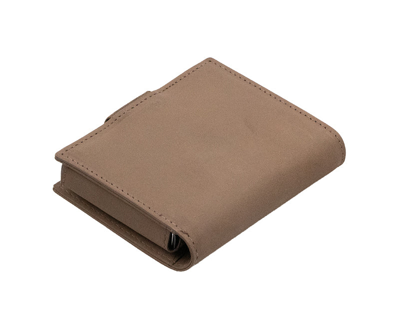 Garzini Metal Wallet in Java Brown, showing the backside with detailed stitching.