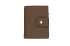 Closed Front Garzini Metal Wallet in java brown leather with push button, minimalist design