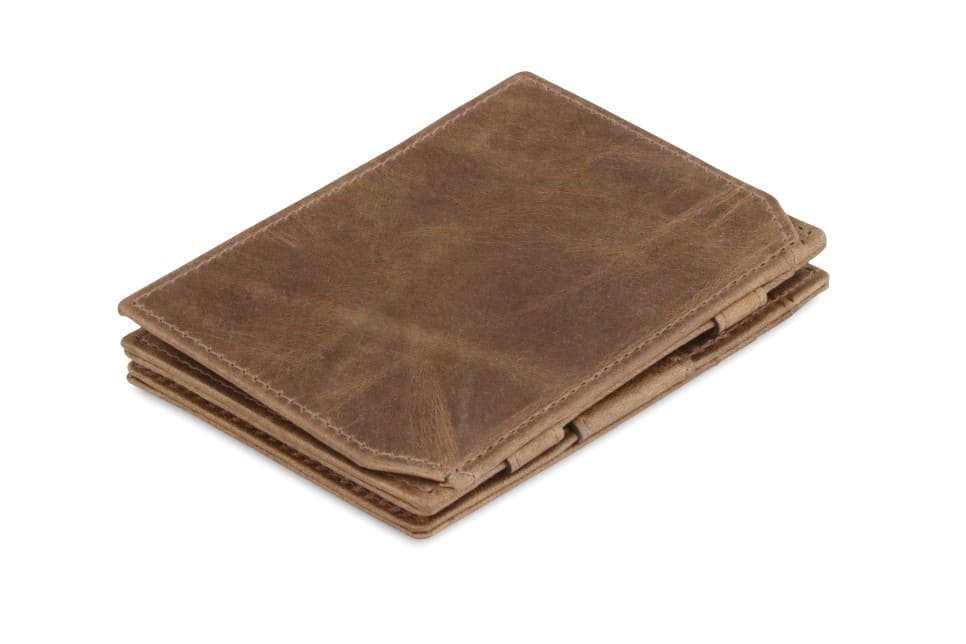 Back view of the Essenziale Magic Coin Wallet Brushed in Brushed Brown.