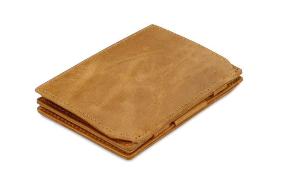 Back view of the Essenziale Magic Coin Wallet Brushed in Brushed Cognac.